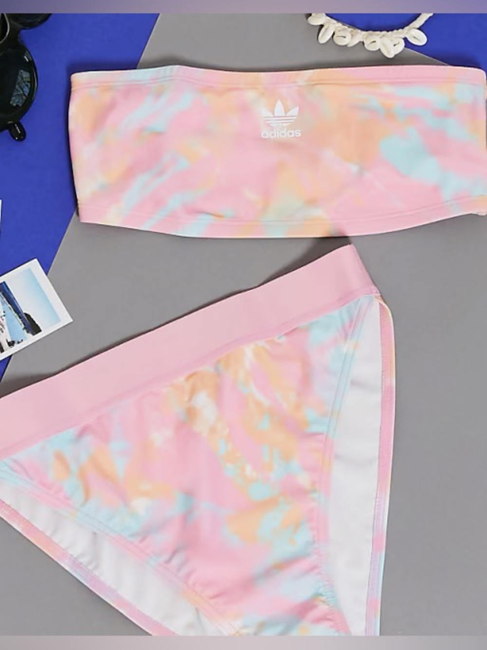 adidas Pastel Tie-Dye Bandeau Bikini Top - Pink/Peach/Blue